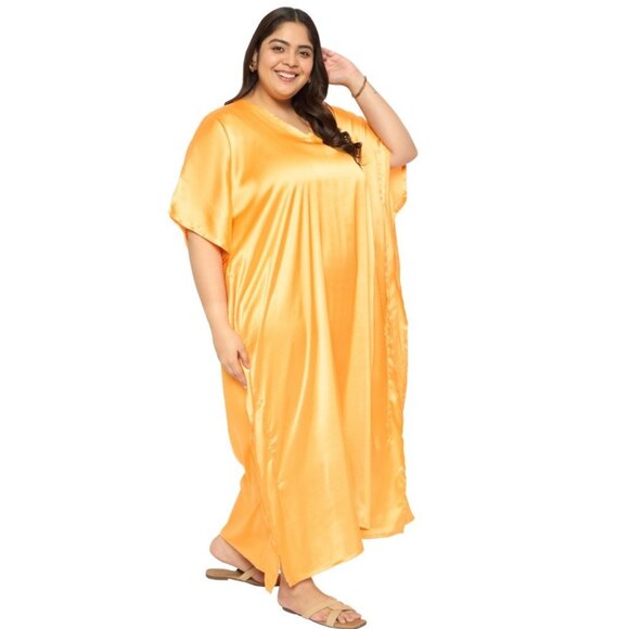 Gypsie Blu Women Plus Size Kaftan Dress Satin Maxi Kimono Dress for Evening Wear - Picture 4 of 9
